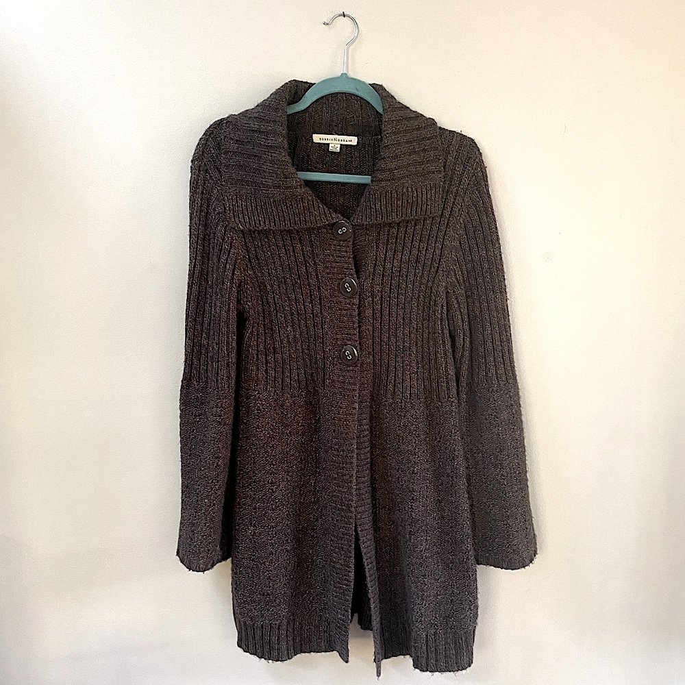 Debbie Morgan Brown Classic Button Front Cardigan with Wide Collar Size Large
